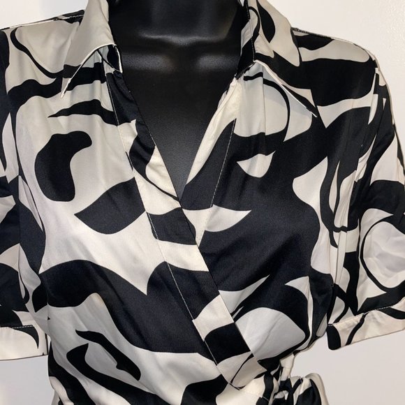 H&M Fit & Flare Wrap Dress Black and White Size 10 - Picture 3 of 5